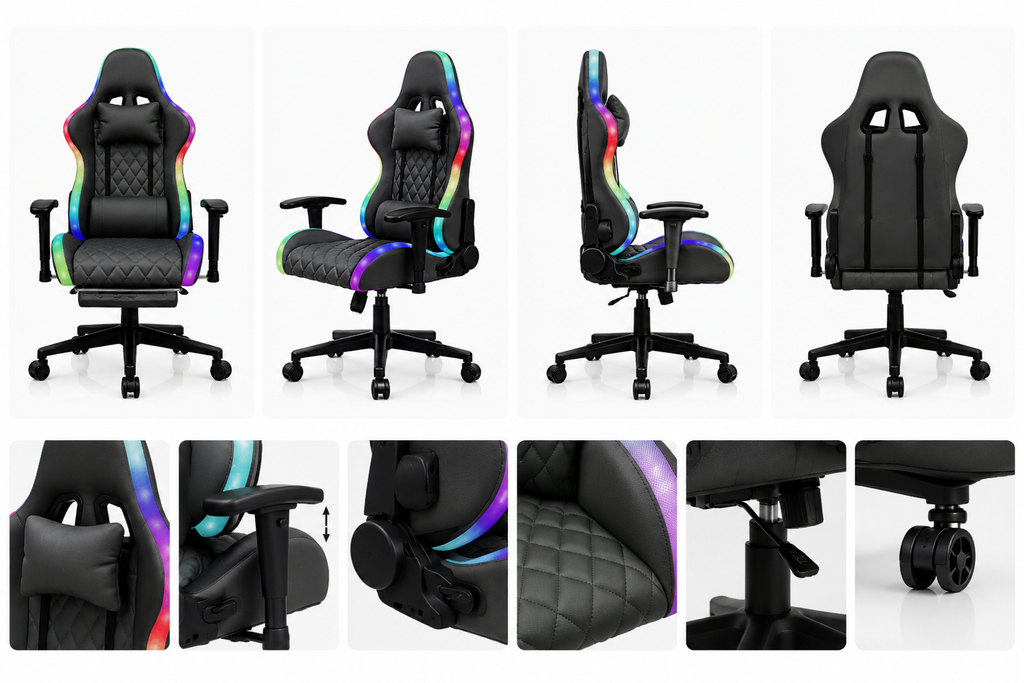 Chaise de bureau RVB Phantom, appui-tête ergonomique- inclinaison 90° à 135°