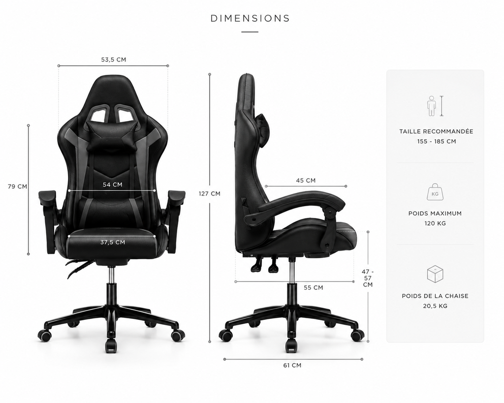 Chaise de bureau Apex, Cuir PU premium, mousse haute densité, Hauteur réglable