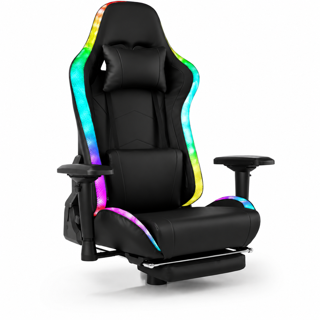Chaise Gaming Ergonomique NeonPulse, éclairage LED, Haut parleurs Bluetooth-fonction de massage intégrés
