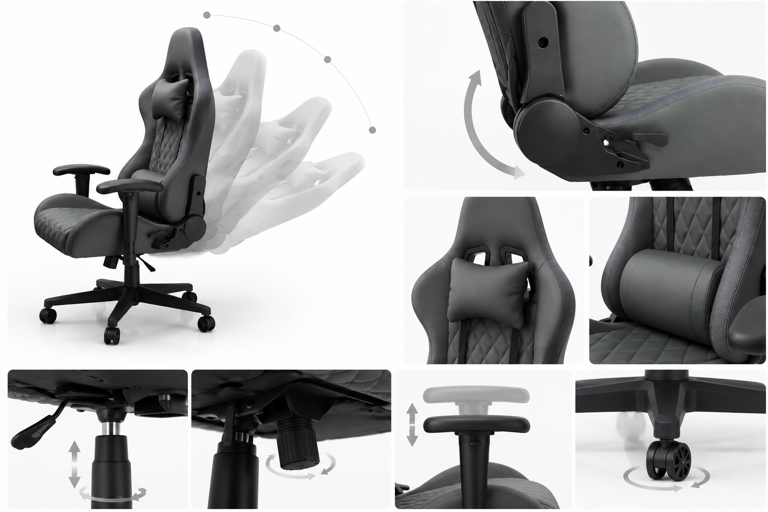 Chaise de bureau RVB Phantom, appui-tête ergonomique- inclinaison 90° à 135°