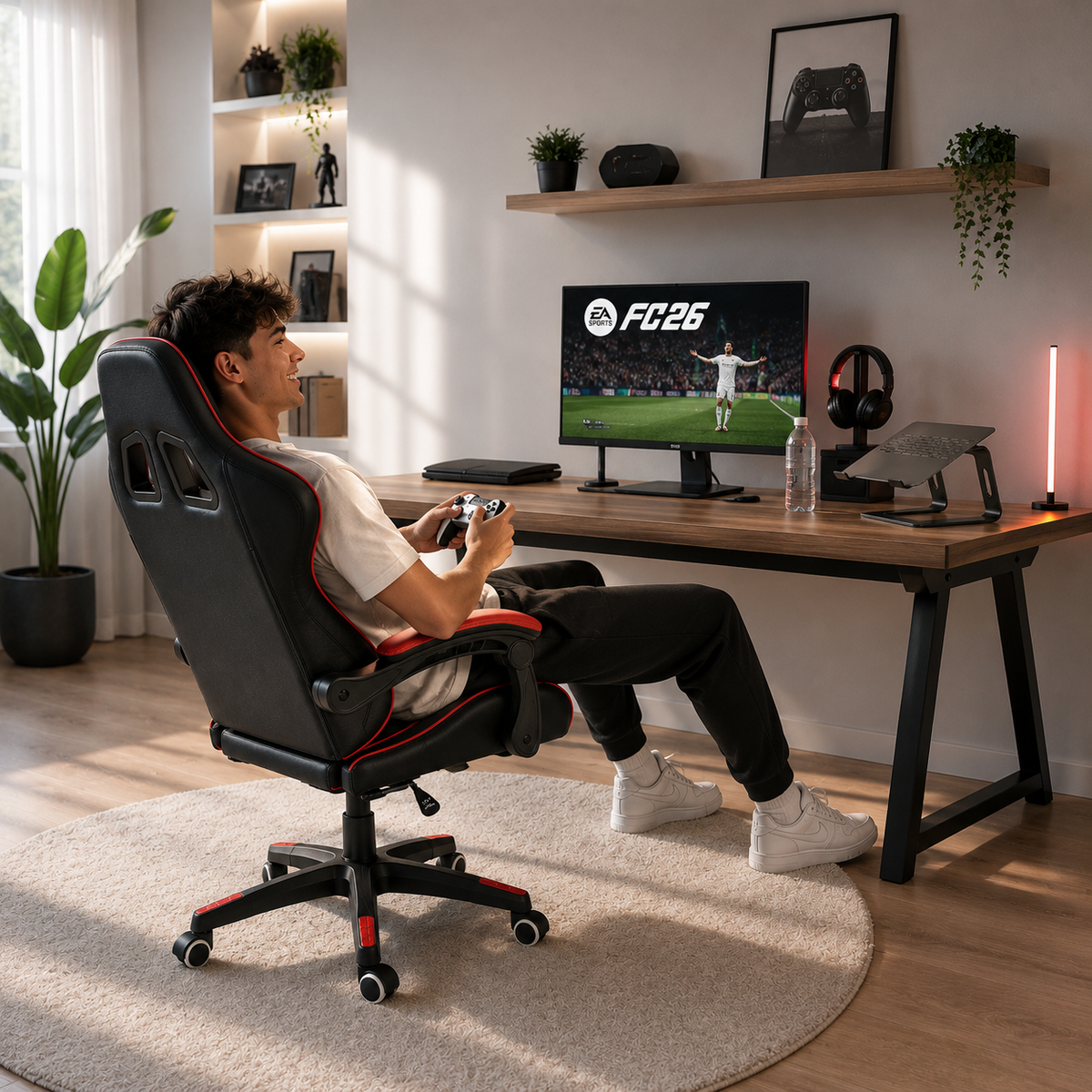 Chaise gaming simili cuir Apex Edenseat - coussin lombaire et appuie-tête inclus