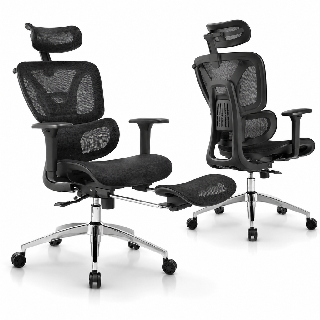 Chaise Ergonomique premium ErgoAir Appui-tête, soutien lombaire dynamique, repose pied