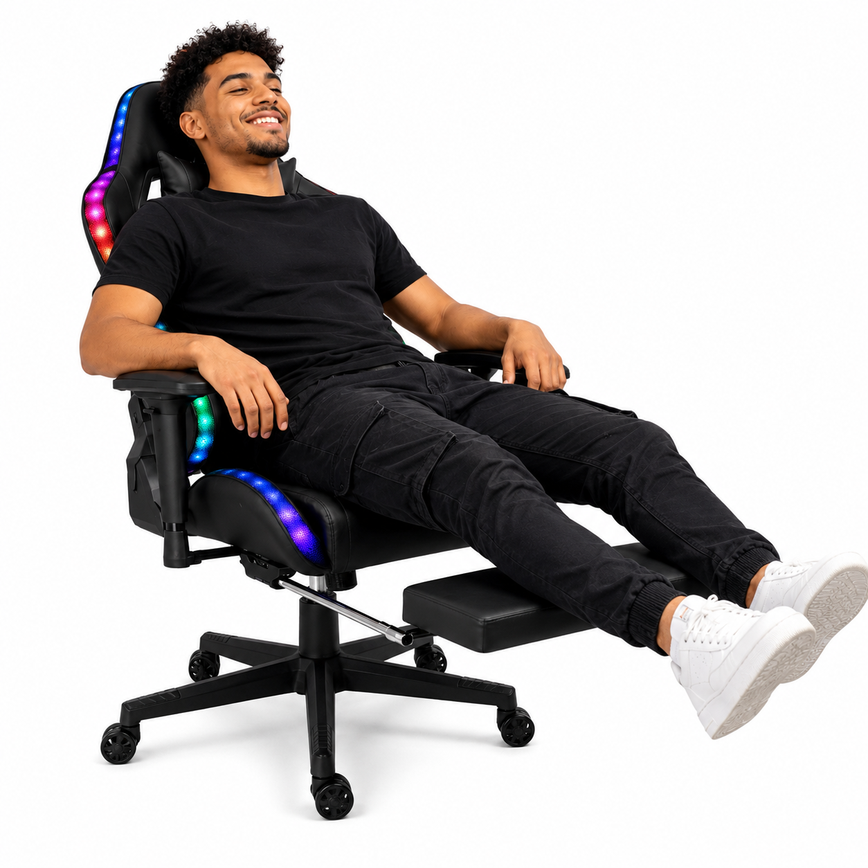 Chaise Gaming Ergonomique NeonPulse, éclairage LED, Haut parleurs Bluetooth-fonction de massage intégrés