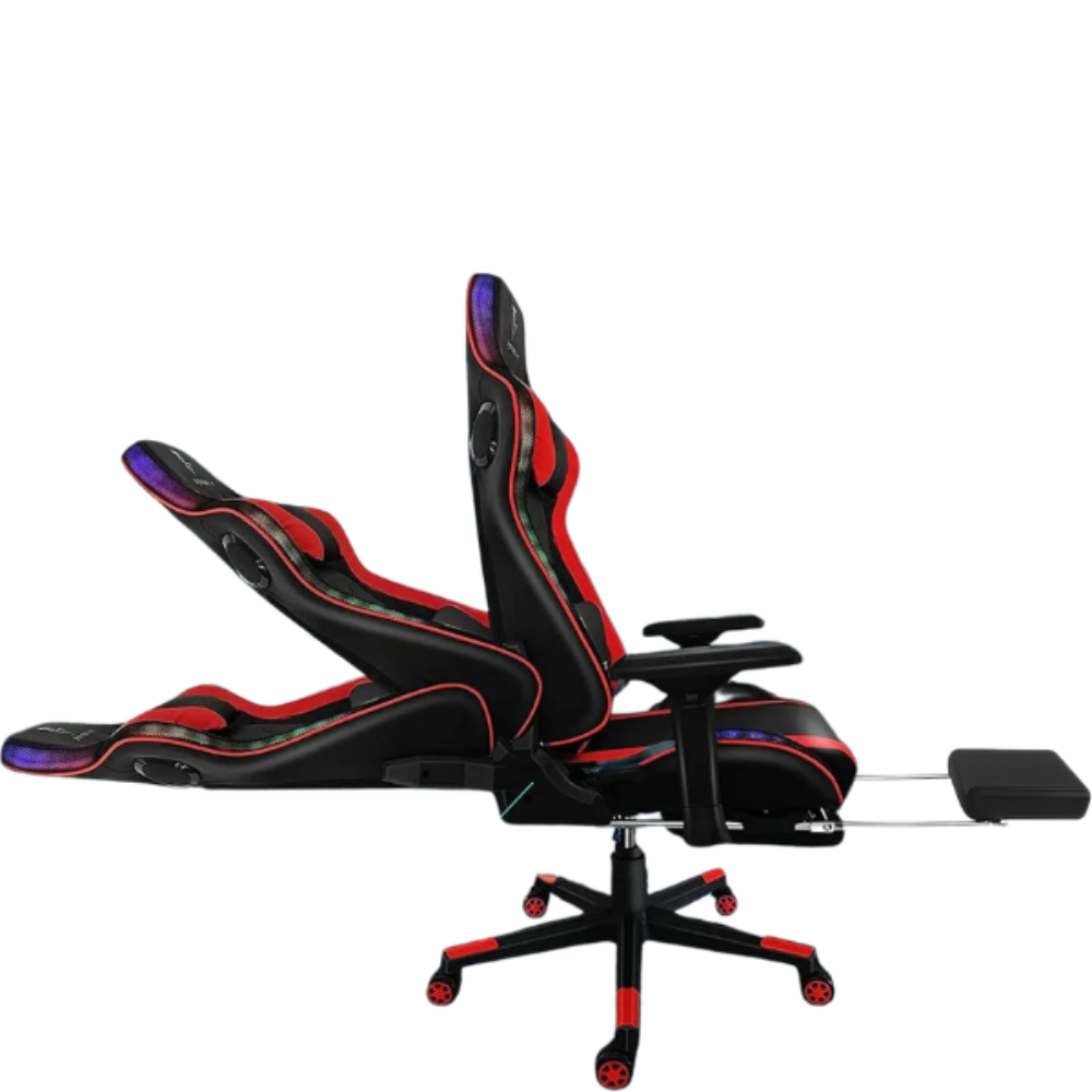 Chaise Gaming Ergonomique NeonPulse, éclairage LED, Haut parleurs Bluetooth+fonction de massage intégrés, repose-pieds extensibles