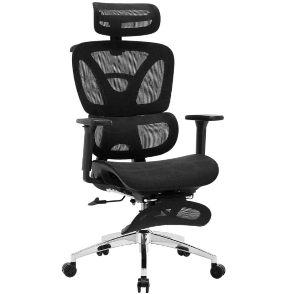 Chaise Ergonomique ErgoAir Appui-tête, soutien lombaire dynamique, repose pied, Noir