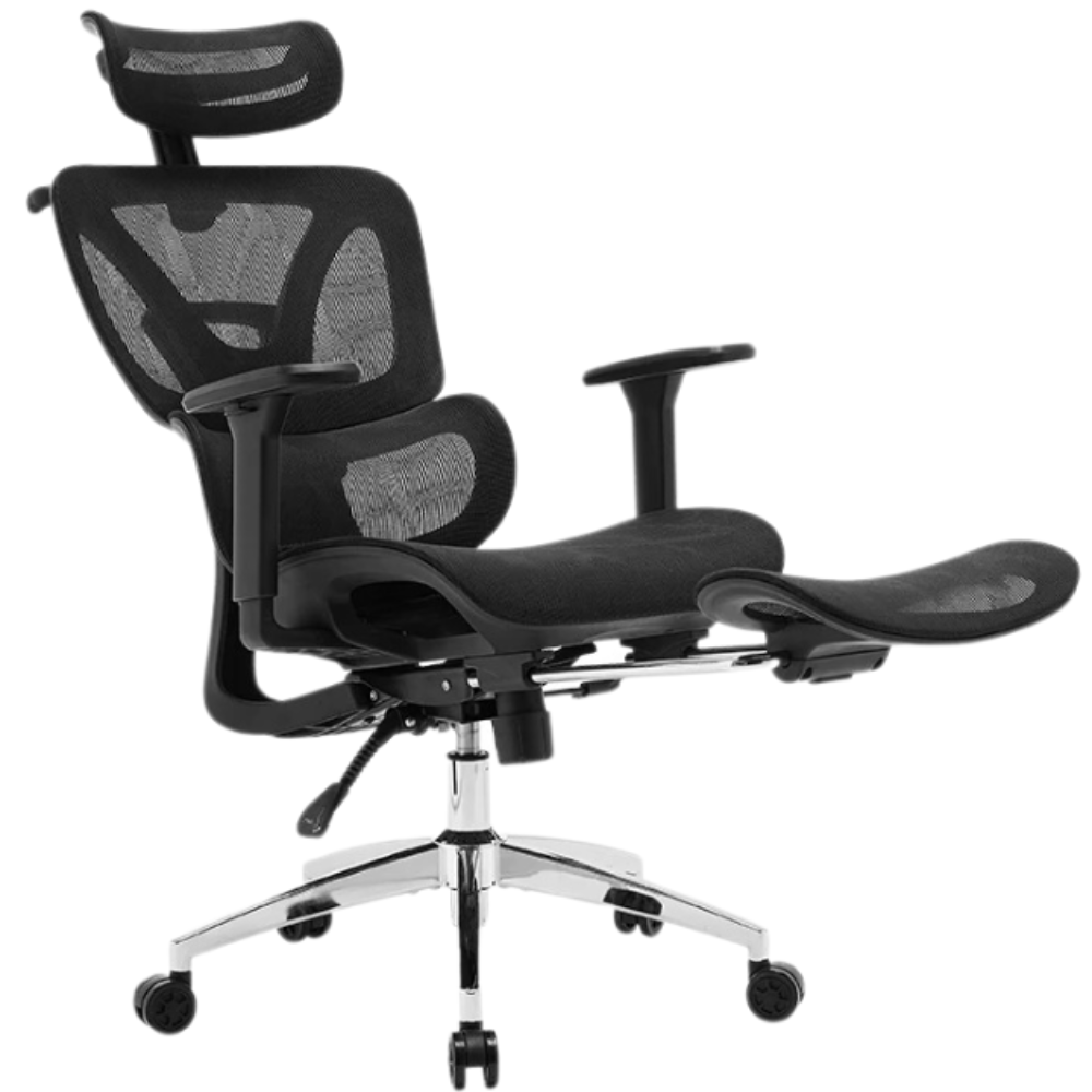 Chaise Ergonomique ErgoAir Appui-tête, soutien lombaire dynamique, repose pied, Noir