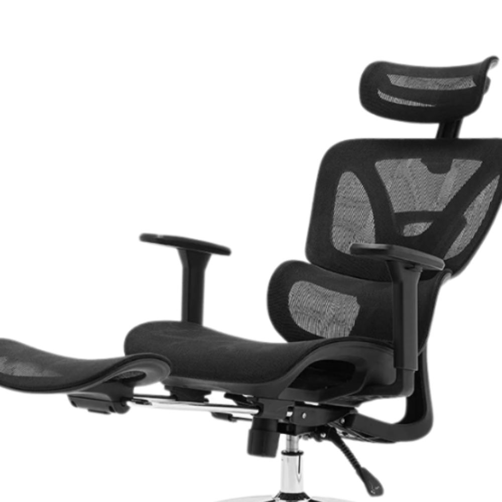 Chaise Ergonomique ErgoAir Appui-tête, soutien lombaire dynamique, repose pied, Noir