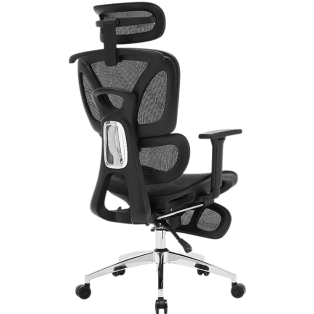 Chaise Ergonomique ErgoAir Appui-tête, soutien lombaire dynamique, repose pied, Noir