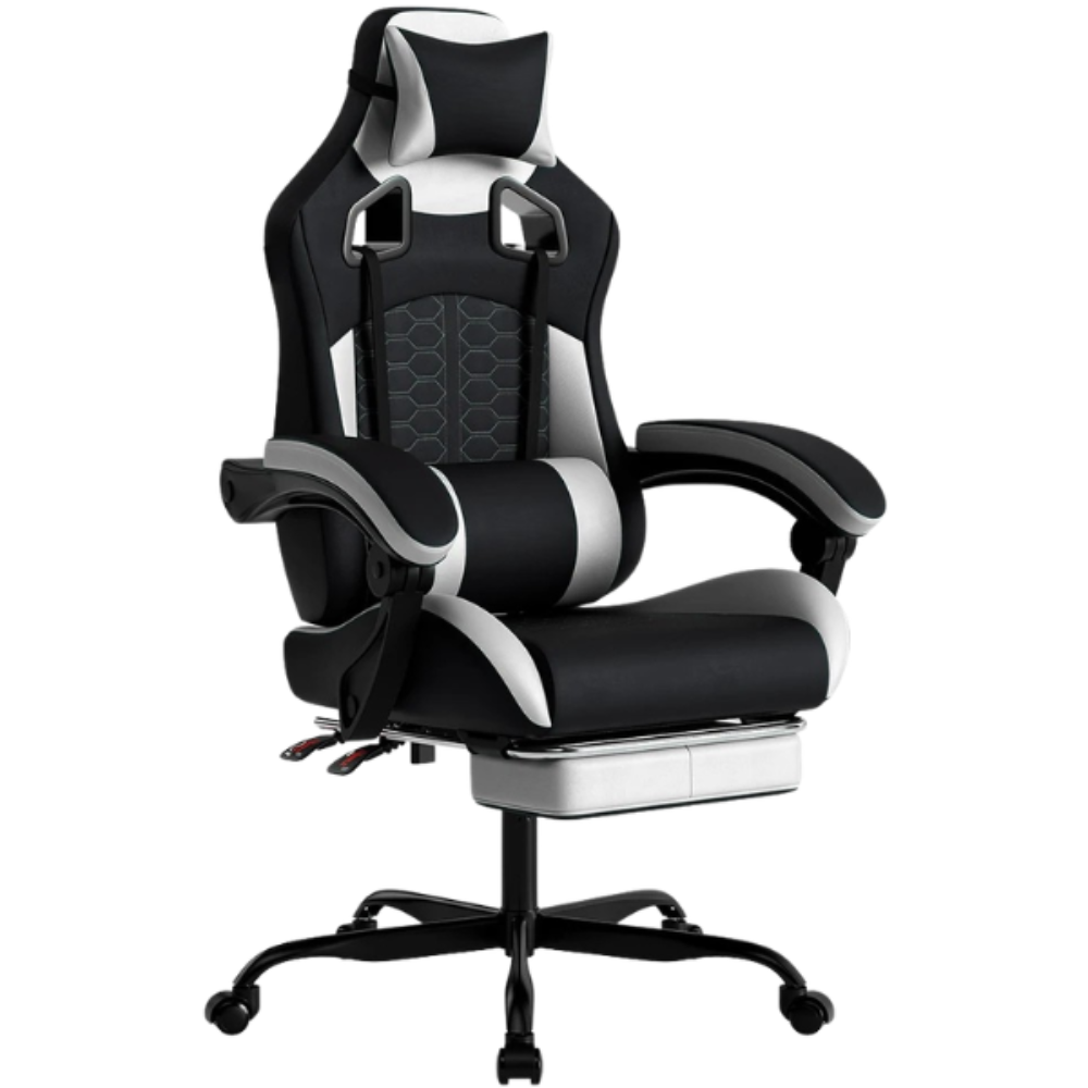 Fauteuil de bureau ergonomique & Gaming CyberGlow, revêtement synthétique de qualité, soutien appui-tête, épaules, lombaires & hanches