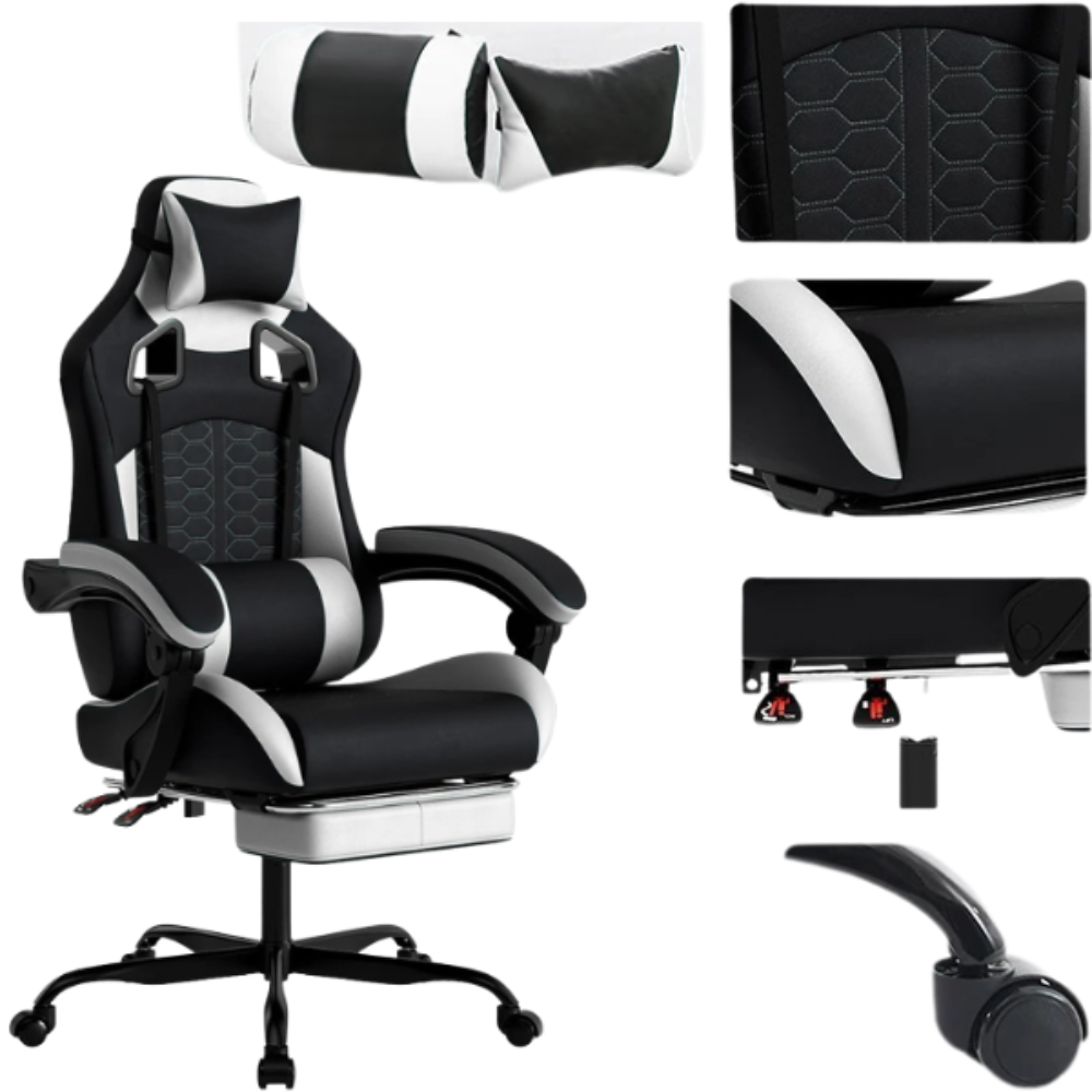 Fauteuil de bureau ergonomique & Gaming CyberGlow, revêtement synthétique de qualité, soutien appui-tête, épaules, lombaires & hanches