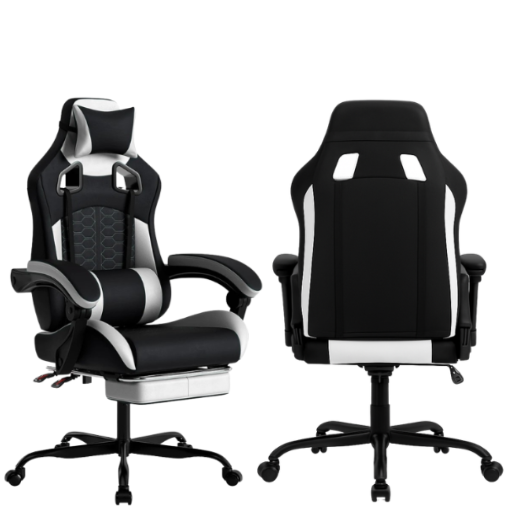 Fauteuil de bureau ergonomique & Gaming CyberGlow, revêtement synthétique de qualité, soutien appui-tête, épaules, lombaires & hanches