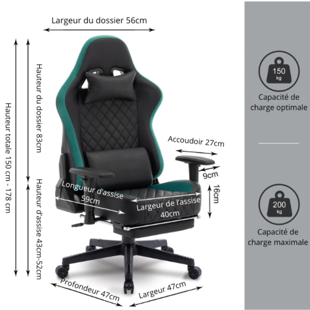 Titan Leather Chaise de bureau Gaming/ Fauteuil de Gamer, matériaux de haut gamme