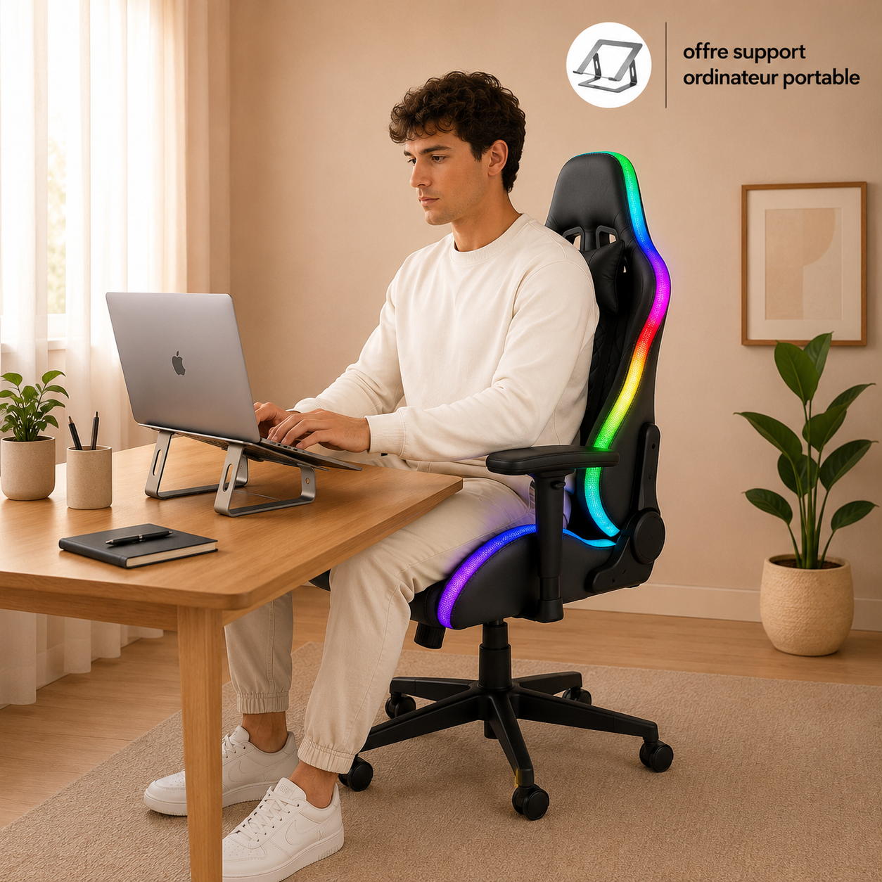 Chaise Gaming Pro Max RGB - éclairage LED multicolore allumé - Edenseat
